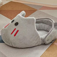 SnoozeSlipper cat bed in grey — enclosed plush slipper-shaped cat cave bed