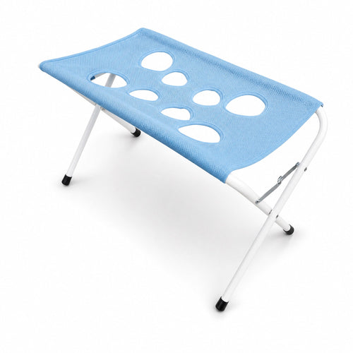 Flip Gear Hammock pet grooming stand in blue, studio shot